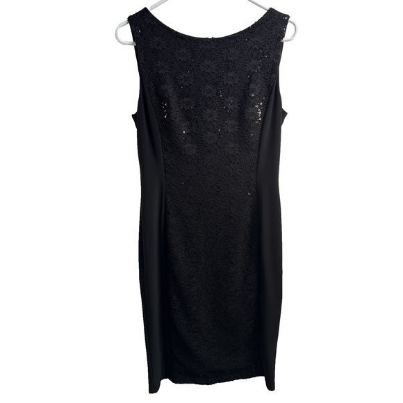 Anne Klein Size 6 Lace and Sequence Panel Overlay Black Stretch Sleeveless Dress - Picture 1 of 7